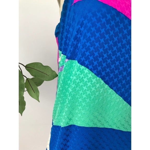 70s Brijo Silk Maxi Dress Column Blue Pink Teal Vintage Designer - Picture 4 of 8